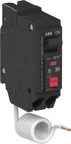 ABB Q-Line® THQL1130GFT Ground Fault Circuit Breaker • 30 Amp Single-Pole Breaker • GFCI Protection • 120/240 VAC • 10 kAIC Interrupt Rating • Plug-On Pigtail Breaker for Load Centers in Saudi Arabia