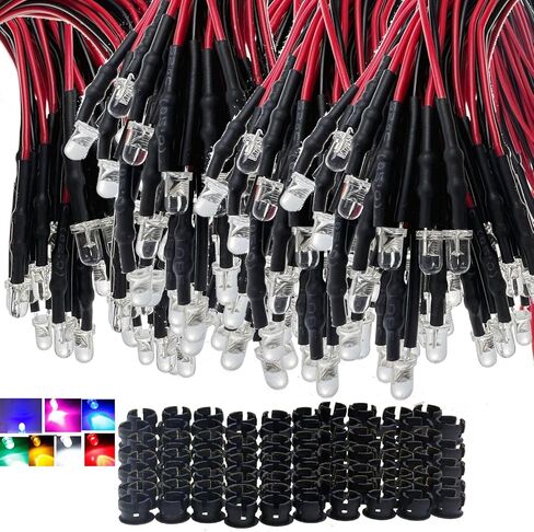 220Pcs 3MM 12V 7 Colors LED Pre Wired Prewired Lamp Light Bulb Prewired Emitting Diode + 70Pcs Black 3MM LED Plastic Clip Holder Display Panel in Kuwait