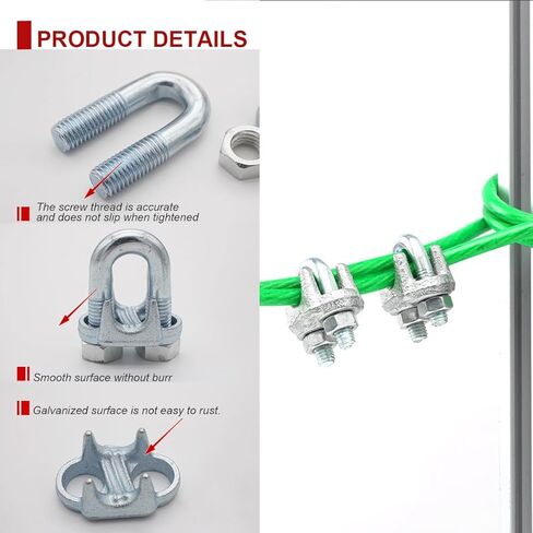 5/8 Inches Wire Rope Clamp,Heavy Duty Wire Rope Cable Clip Clamp,Zinc Plated Wire Rope Clips 4 Pcs (M15) in Kuwait