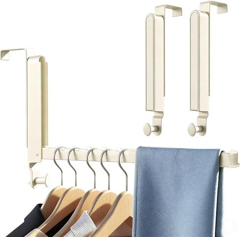 2 Pack Over The Door Hanger Folding Clothes Drying Rack,Fit Door up to 1-3/4" Optimal,Collapsible Foldable Hanging Coat Rack w/Retractable Rod,Clothing Hanger Hook for Laundry Room (White) in Kuwait