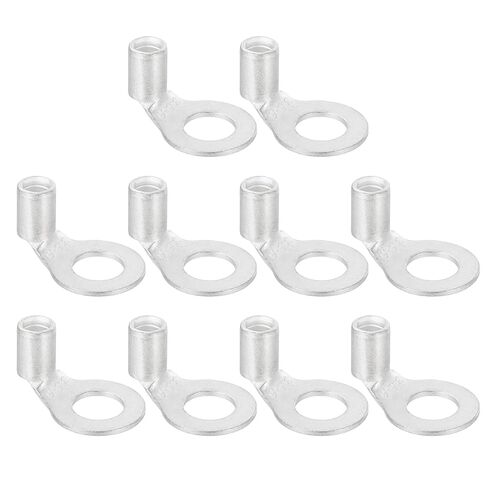 MECCANIXITY 8 AWG - عروات أسلاك نحاسية 1/4 بوصة، كابل بطارية منحني 90 درجة ينتهي بعروات البطارية وأطراف حلقية موصلات عروة نحاسية عارية للإمدادات الكهربائية البحرية (فضي، 10 قطع) in Saudi Arabia
