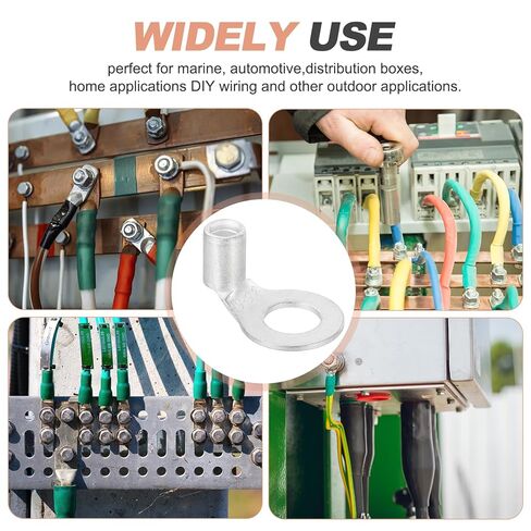 MECCANIXITY 8 AWG - عروات أسلاك نحاسية 1/4 بوصة، كابل بطارية منحني 90 درجة ينتهي بعروات البطارية وأطراف حلقية موصلات عروة نحاسية عارية للإمدادات الكهربائية البحرية (فضي، 10 قطع) in Saudi Arabia