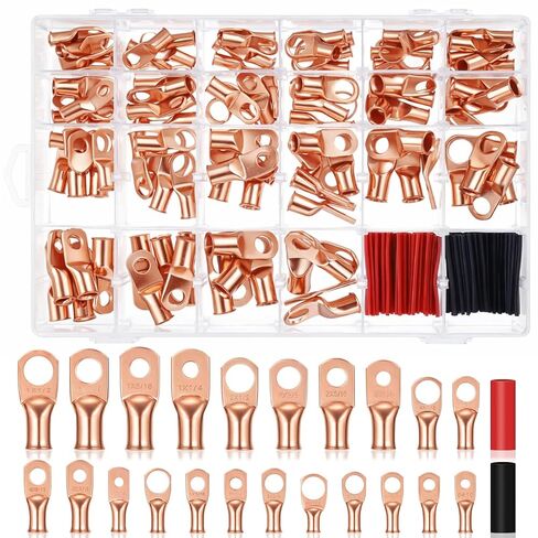 220 Pcs Battery Cable Ends Kit Battery Terminal Connectors with 110 Pcs Awg 1 2 4 6 8 1/0 2/0 Gauge Heavy Duty Copper Wire Lugs Kit Lugs Ring Terminals Gauge with 110 Items 3: 1 Heat Shrink Tubing in Saudi Arabia