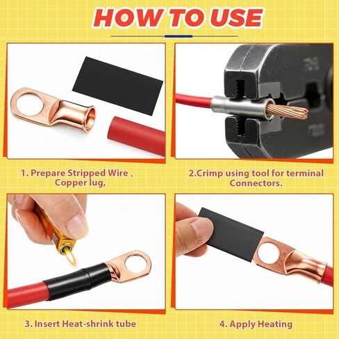 220 Pcs Battery Cable Ends Kit Battery Terminal Connectors with 110 Pcs Awg 1 2 4 6 8 1/0 2/0 Gauge Heavy Duty Copper Wire Lugs Kit Lugs Ring Terminals Gauge with 110 Items 3: 1 Heat Shrink Tubing in Saudi Arabia