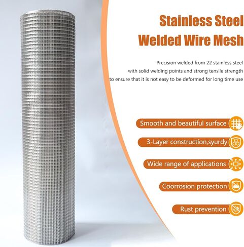 Stainless Steel Welded Wire Mesh, (48in×50ft)1/4 inch Hardware Cloth, 22 Gauge Chicken Wire Fence Mesh Cage Poultry Garden Plant Support Containment Fence in Saudi Arabia