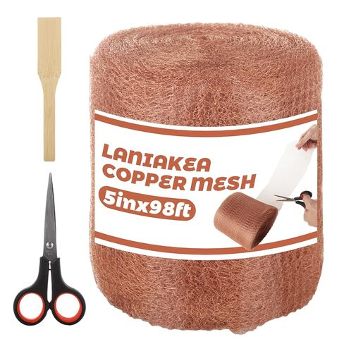 LANIAKEA Copper Mesh Rodent Control 5in x 98ft Mesh Roll Wrap Wire with Scissors Rustproof Pure Copper Wire Mesh Wool Roll for Rodent Mice Hole Filler Hole Blocking, Gardening & Sealing Water Opening in Kuwait