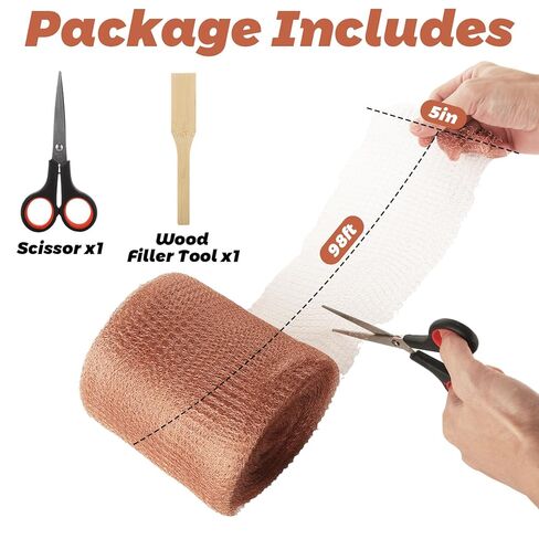 LANIAKEA Copper Mesh Rodent Control 5in x 98ft Mesh Roll Wrap Wire with Scissors Rustproof Pure Copper Wire Mesh Wool Roll for Rodent Mice Hole Filler Hole Blocking, Gardening & Sealing Water Opening in Kuwait