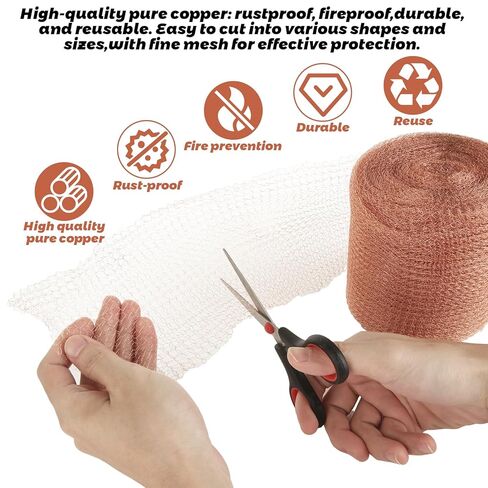 LANIAKEA Copper Mesh Rodent Control 5in x 98ft Mesh Roll Wrap Wire with Scissors Rustproof Pure Copper Wire Mesh Wool Roll for Rodent Mice Hole Filler Hole Blocking, Gardening & Sealing Water Opening in Kuwait