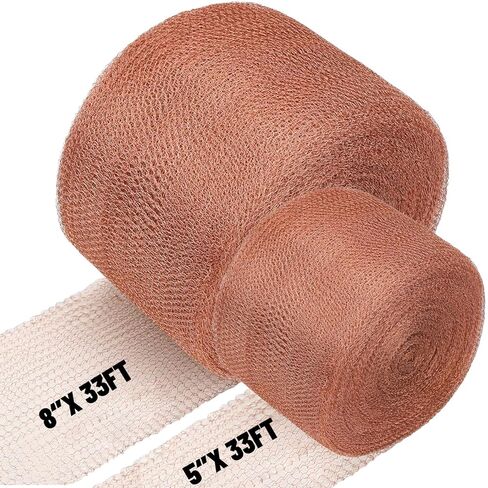 Copper Mesh Roll for Mice Rodent Rat, Sturdy 5'' x 33Ft & 8'' x 33Ft Copper Wool Mouse Trap Hole Filler for Bat Snail Bird Control, DIY Hole Filler for Vents, Soffits & Home Defense (2 Roll) in Kuwait