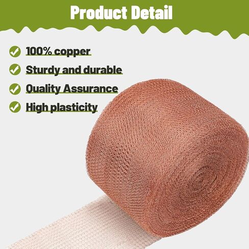 Copper Mesh Roll for Mice Rodent Rat, Sturdy 5'' x 33Ft & 8'' x 33Ft Copper Wool Mouse Trap Hole Filler for Bat Snail Bird Control, DIY Hole Filler for Vents, Soffits & Home Defense (2 Roll) in Kuwait