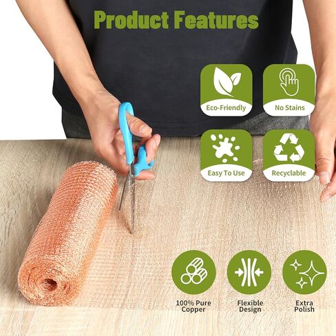 Copper Mesh Roll for Mice Rodent Rat, Sturdy 5'' x 33Ft & 8'' x 33Ft Copper Wool Mouse Trap Hole Filler for Bat Snail Bird Control, DIY Hole Filler for Vents, Soffits & Home Defense (2 Roll) in Kuwait