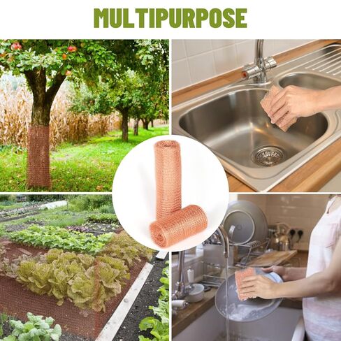 Copper Mesh Roll for Mice Rodent Rat, Sturdy 5'' x 33Ft & 8'' x 33Ft Copper Wool Mouse Trap Hole Filler for Bat Snail Bird Control, DIY Hole Filler for Vents, Soffits & Home Defense (2 Roll) in Kuwait