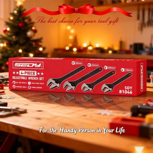 Adjustable Wrench Set Wrenches Sets: 4-Piece 6, 8, 10, 12 Inch Chrome Vanadium Steel Corrosion-Resistant Black Oxide Finish for Automotive Plumbing and Household Repairs in Kuwait