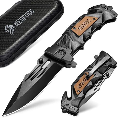 NedFoss Pocket Folding Knife DA75, 3 in 1 Pocket Knife Gifts for Men Women, Survival Knife with Liner-Lock Belt Clip, Seat Belt Cutter, Glass Breaker, Hunting knife for Camping Hiking in Kuwait