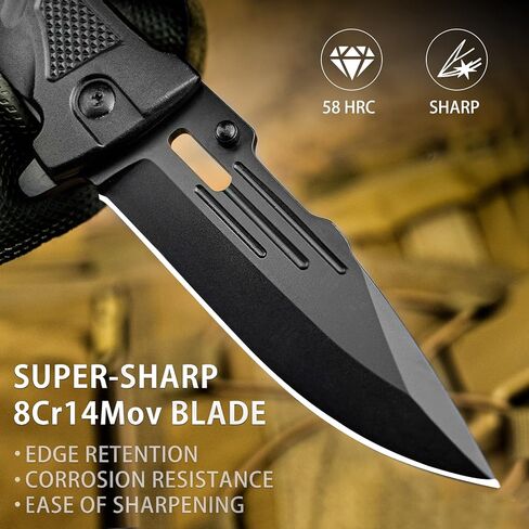 NedFoss Pocket Folding Knife DA75, 3 in 1 Pocket Knife Gifts for Men Women, Survival Knife with Liner-Lock Belt Clip, Seat Belt Cutter, Glass Breaker, Hunting knife for Camping Hiking in Kuwait