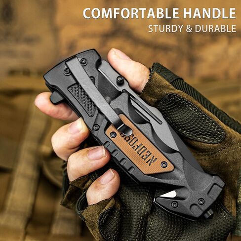NedFoss Pocket Folding Knife DA75, 3 in 1 Pocket Knife Gifts for Men Women, Survival Knife with Liner-Lock Belt Clip, Seat Belt Cutter, Glass Breaker, Hunting knife for Camping Hiking in Kuwait