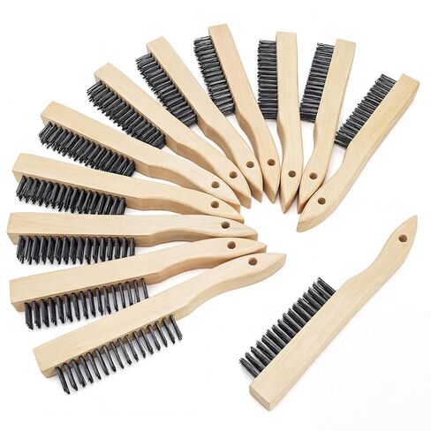 Elsjoy 12 Pack 10 Inch Wire Scratch Brush with Wooden Handle, Heavy Duty Steel Wire Brushes for Cleaning Rust, Paint Removal in Saudi Arabia