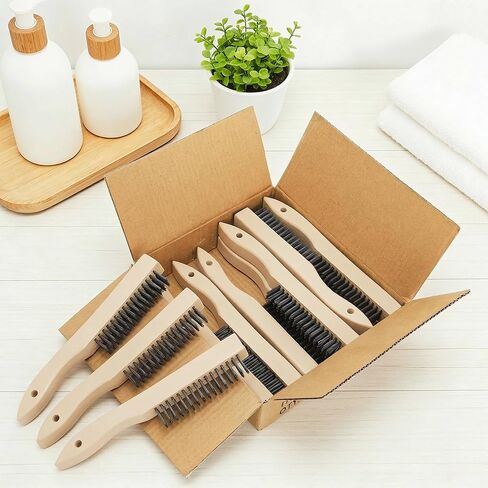 Elsjoy 12 Pack 10 Inch Wire Scratch Brush with Wooden Handle, Heavy Duty Steel Wire Brushes for Cleaning Rust, Paint Removal in Saudi Arabia