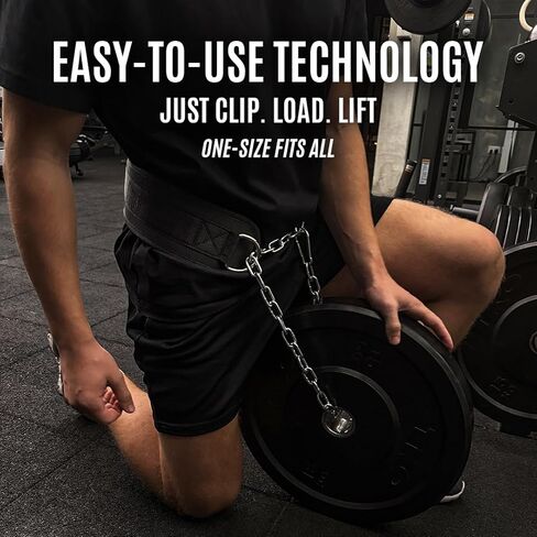 حزام كاتامو ديب مع سلسلة لرفع الأثقال - حزام رفع الأثقال من الجلد الفاخر بسعة وزن 440 رطلًا للسحب والانخفاضات والقرفصاء، ودعم مريح للظهر، شديد التحمل للرجال والنساء in Kuwait