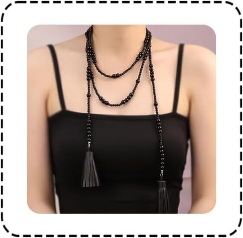 Long Pearl Necklace for Women Multilayer Faux Pearl Bead Long Strand Chain Chunky Big Pearl Necklace Vintage Stacked Tassel Strands Necklace Bridal Wedding Party 1920s Costume Jewelry in Saudi Arabia