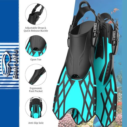 Bairuifu 4 in 1 Snorkeling Gear for Adults - Genuine Advanced Anti-Fog Panoramic Mask, Dry Top Snorkel, Fins & Travel Bag for Snorkeling, Swimming and Travel in Kuwait