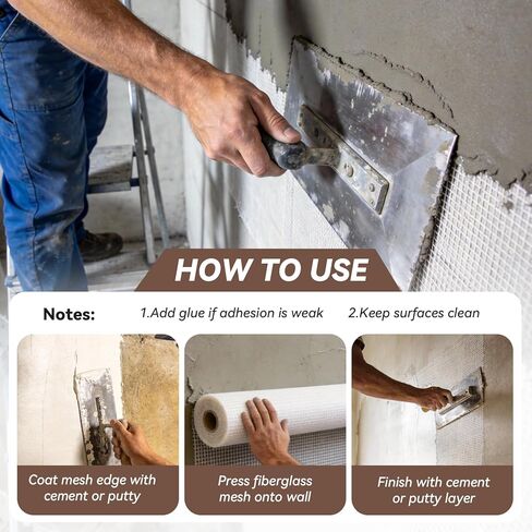 3.3x328ft Fiberglass Mesh Roll, 160g/m² White Stucco Mesh for Concrete. Enhanced Strength & Stability for wall Crack Repair, Interior/Exterior Construction, and Ceilings Seam Reinforcement. in Kuwait