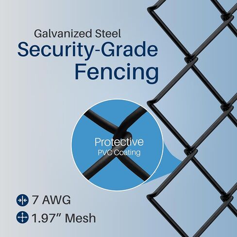Heavy-Duty Galvanized Steel Chain Link Fence Fabric - 6x50 ft. | 7 AWG Wire | Black PVC Coated | Rust & Corrosion Resistant | Security-Grade Mesh for Residential & Commercial Use in Kuwait