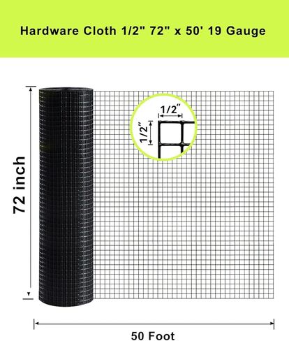 Black Hardware Cloth 72'' x 50' 1/2 inch Mesh 19 Gauge - PVC Coating Wire Mesh Rolls Vinyl Coated Wire Fence Roll Garden Fencing Chicken Run Mesh Screen in Kuwait