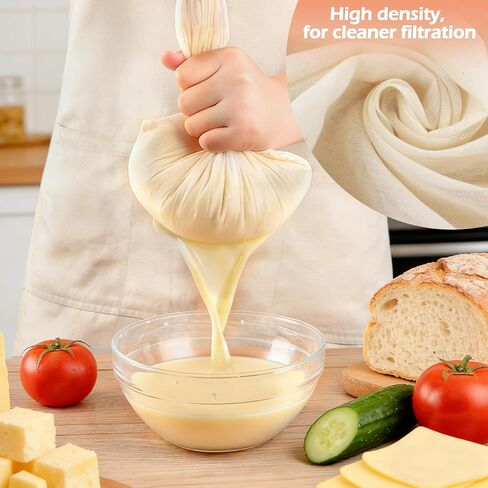 4 Pcs Reusable Cheesecloth Grade 100, 20x20 Inch Organic Cheesecloth for Straining, Fabric Fine Mesh Unbleached Cotton Strainer Muslin Cloth for Cheese Making, Nut Milk, Filtering in Kuwait