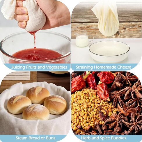4 Pcs Reusable Cheesecloth Grade 100, 20x20 Inch Organic Cheesecloth for Straining, Fabric Fine Mesh Unbleached Cotton Strainer Muslin Cloth for Cheese Making, Nut Milk, Filtering in Kuwait