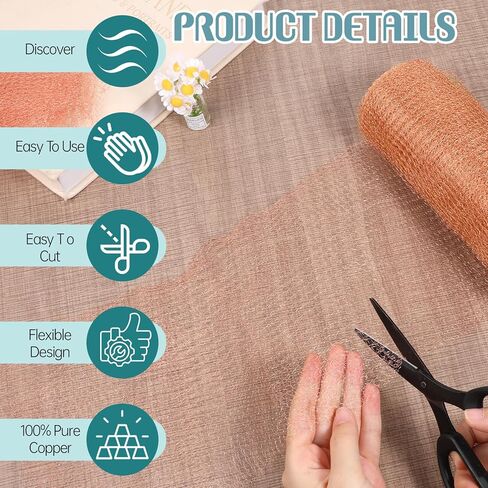 SHENLIU 8" x 100ft Copper Mesh, Double Layer Pure Wire Mesh Rustproof DIY Hole Filler Pure Wire Mesh for Homes Gardens Sealing Water Opening and DIY Easy to Cut in Kuwait