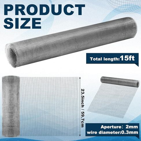 Moxweyeni 23.5" x 15ft(60x457cm) Stainless Steel Mesh Screen 304 10mesh Wire Mesh Window Screen Rust Free Easy to Cut for Vent Cage Garden Cover Mice Bird Snakes Hornet Rodent in Kuwait