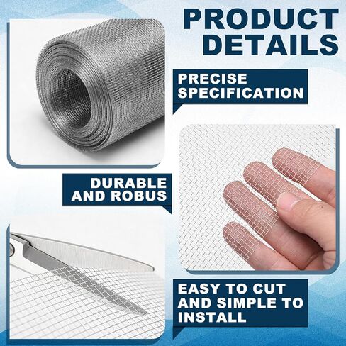 Moxweyeni 23.5" x 15ft(60x457cm) Stainless Steel Mesh Screen 304 10mesh Wire Mesh Window Screen Rust Free Easy to Cut for Vent Cage Garden Cover Mice Bird Snakes Hornet Rodent in Kuwait