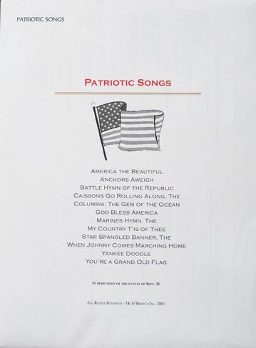 Patriotic Music Pack for TK O'Briens Lap Harp in Kuwait
