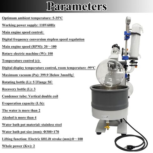مبخر دوار 5 لتر روتافابور معمل مع زجاجة استرداد 3 لتر من الفولاذ المقاوم للصدأ وعاء حمام مياه مختبر تحويل التردد الرقمي ستبليس سرعة فراغ المبخر نوع مقاوم للانفجار 110 فولت in Kuwait