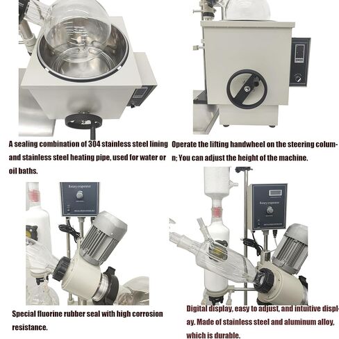 10L Rotary Evaporator, Lab Manual Lifting with Water Bath Rotavap Digital Screen, 0-120rpm Rotating Speed, for Evaporation of Solvents Digital Controller in Kuwait