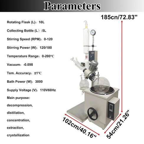 المبخر الدوار 10 لتر جهاز المبخر الدوار للمختبر مع حمام مائي مبخر فراغ التحكم الرقمي مع الرفع اليدوي 110 فولت 0-120 دورة / دقيقة جهاز المبخر الدوار in Kuwait