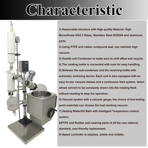المبخر الدوار 10 لتر جهاز المبخر الدوار للمختبر مع حمام مائي مبخر فراغ التحكم الرقمي مع الرفع اليدوي 110 فولت 0-120 دورة / دقيقة جهاز المبخر الدوار in Kuwait