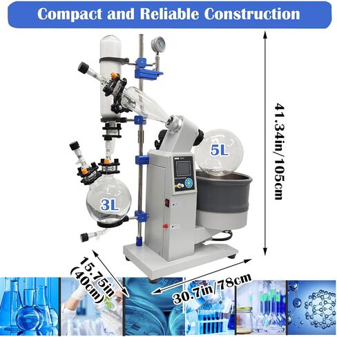 5L Rotary Evaporator Rotavapor, Motorized Lifting Lab Rotavapor, with Intelligent Temperature Control System, Stepless Speed Regulation Vacuum Vaporizer for Efficient Evaporation of Solvents in Kuwait