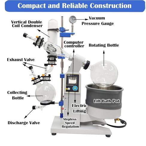 5L Rotary Evaporator Rotavapor, Motorized Lifting Lab Rotavapor, with Intelligent Temperature Control System, Stepless Speed Regulation Vacuum Vaporizer for Efficient Evaporation of Solvents in Kuwait
