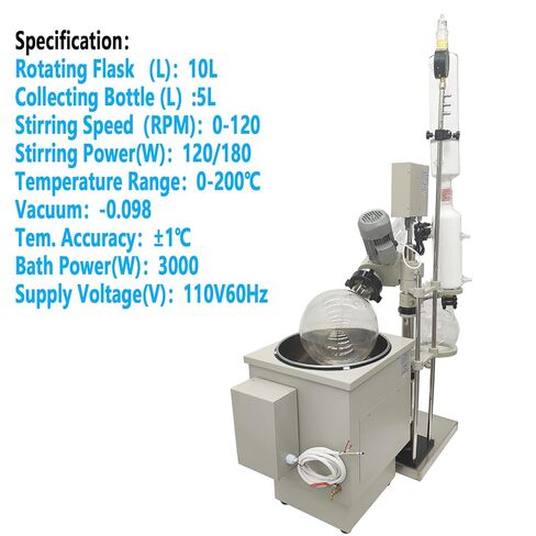 10L Manual Lifting Rotary Evaporator with Intelligent Control Temperature System 0-120 RPM Rotation Speed Rotavapor Lab Evaporation Equipment Without Plug 5L Collect Bottle 110V in Kuwait