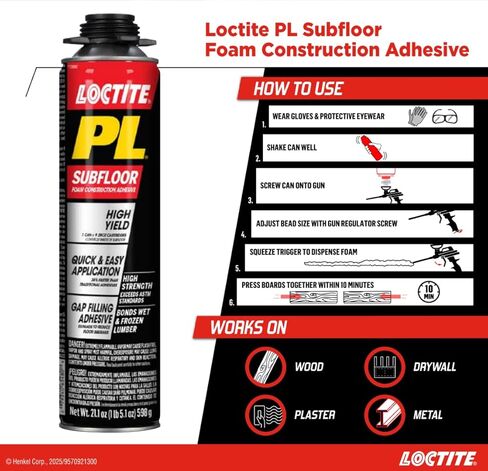 Loctite 2973394 PL Subfloor Foam Construction Adhesive, 21.1OZ Aerosol Can, 1 Pack in Saudi Arabia