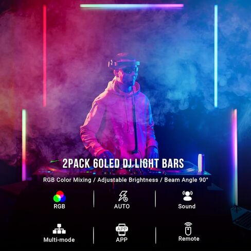 2Pack DJ Light Bars مع حامل - 39 "60led RGB تغيير اللون - التطبيق الذكي والتحكم عن بُعد - إعداد توقيت Music Sync - قذيفة من الألومنيوم ثلاثي الأبعاد قابلة للفصل لغرفة المعيشة في استوديو الحفلات. in Kuwait
