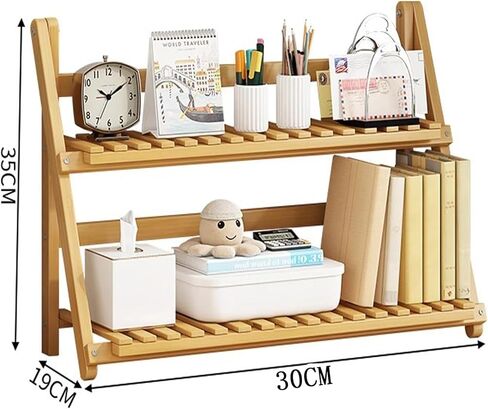 رف تخزين مزدوج الطبقة من الخيزران - 11.8 بوصة طول × 7.5 بوصة عرض × 13.8 بوصة ارتفاع، أرفف سلم خشبية قابلة للطي بطبقتين، للمطبخ، المكتب، الحمام، الحديقة، تخزين آمن، تصميم ثابت in Kuwait