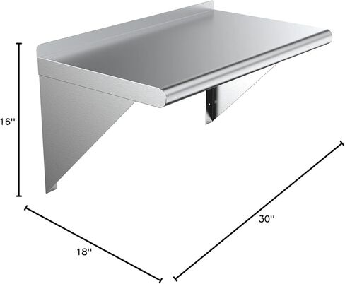 رف تثبيت على الحائط من الفولاذ المقاوم للصدأ KPS - رف تخزين مطبخ عالي التحمل معتمد من NSF مقاس 18 بوصة × 30 بوصة مع أقواس جدارية in Kuwait