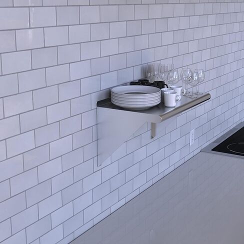 رف تثبيت على الحائط من الفولاذ المقاوم للصدأ KPS - رف تخزين مطبخ عالي التحمل معتمد من NSF مقاس 18 بوصة × 30 بوصة مع أقواس جدارية in Kuwait