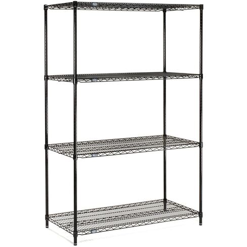 Nexel Adjustable Wire Shelving Unit, 4 Tier, NSF Listed Commercial Storage Rack, 18" x 60" x 63", Black Epoxy in Kuwait