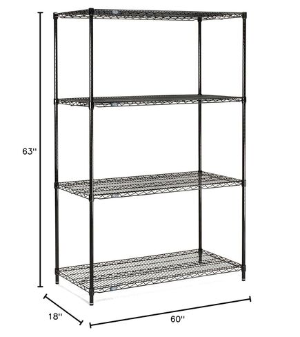 Nexel Adjustable Wire Shelving Unit, 4 Tier, NSF Listed Commercial Storage Rack, 18" x 60" x 63", Black Epoxy in Kuwait