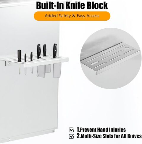 لوحة باكسبلاش للمطبخ من الفولاذ المقاوم للصدأ التجارية مع رف تخزين ورف سكاكين - مقاومة للحرارة والشحوم، سهلة التنظيف، مثقوبة مسبقًا للتثبيت السريع، منظم حائط متين لغطاء الموقد، in Kuwait
