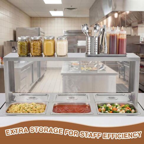 رف طاولة بخار واسع من Zonon مقاس 43 بوصة، واقي عطس البوفيه متوافق مع البخار ثلاثي الآبار، الفولاذ المقاوم للصدأ، سهل التركيب، رف طاولة الطعام لمطاعم تقديم الطعام في بار البوفيه in Kuwait